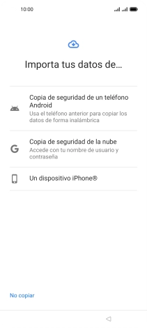 Pulsa el ajuste deseado y sigue las instrucciones de la pantalla para transferir el contenido del otro teléfono.