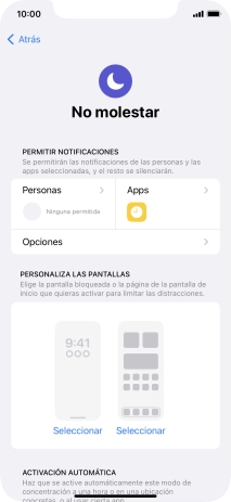 Pulsa Personas y sigue las indicaciones de la pantalla para seleccionar de qué contactos quieres recibir llamadas y notificaciones cuando No molestar está activado.