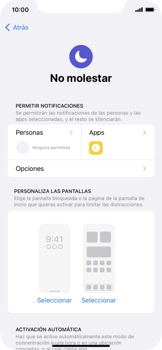 Pulsa Personas y sigue las indicaciones de la pantalla para seleccionar de qué contactos quieres recibir llamadas y notificaciones cuando No molestar está activado.