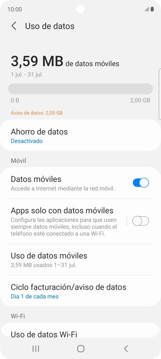 El consumo total de datos se visualiza ahora en la pantalla.