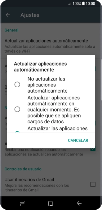 Pulsa No actualizar las aplicaciones automáticamente para desactivar la función.
