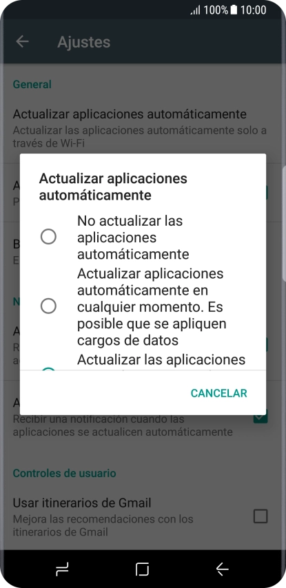 Pulsa No actualizar las aplicaciones automáticamente para desactivar la función.