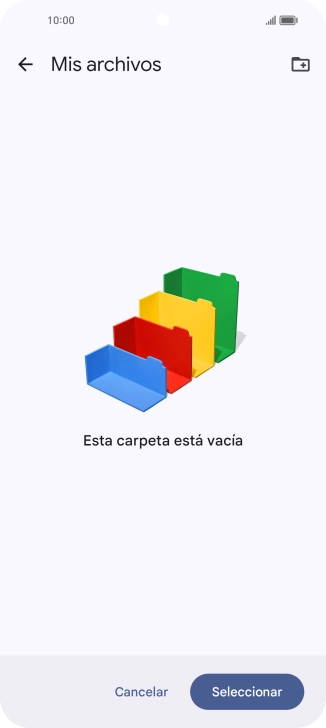 Si deseas crear una nueva carpeta, pulsa el icono de nueva carpeta y sigue las indicaciones de la pantalla para crearla.