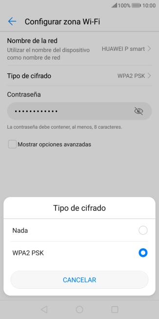 Pulsa WPA2 PSK para proteger la conexión wifi con una contraseña.