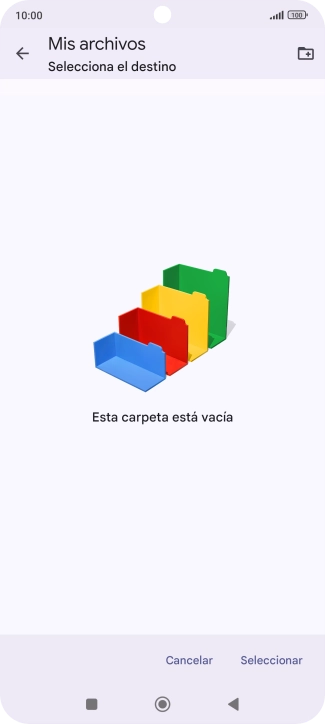 Si deseas crear una nueva carpeta, pulsa el icono de nueva carpeta y sigue las indicaciones de la pantalla para crearla. Si deseas crear una nueva carpeta, pulsa el icono de nueva carpeta y sigue las indicaciones de la pantalla para crearla.