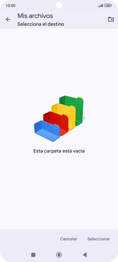Si deseas crear una nueva carpeta, pulsa el icono de nueva carpeta y sigue las indicaciones de la pantalla para crearla. Si deseas crear una nueva carpeta, pulsa el icono de nueva carpeta y sigue las indicaciones de la pantalla para crearla.