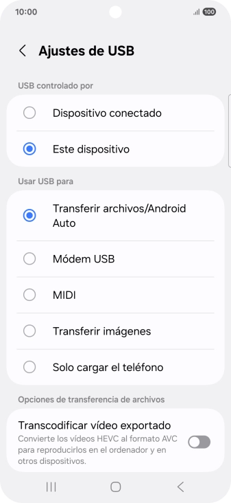 Pulsa Transferir archivos/Android Auto.