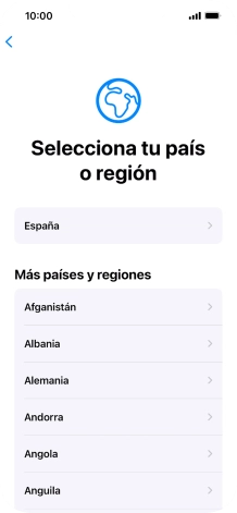Pulsa el país o el área deseados.