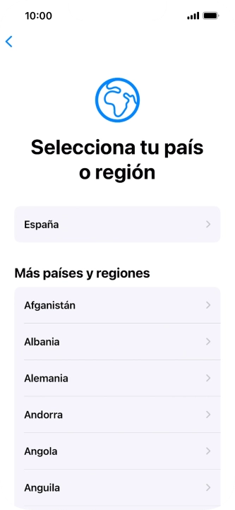 Pulsa el país o el área deseados.