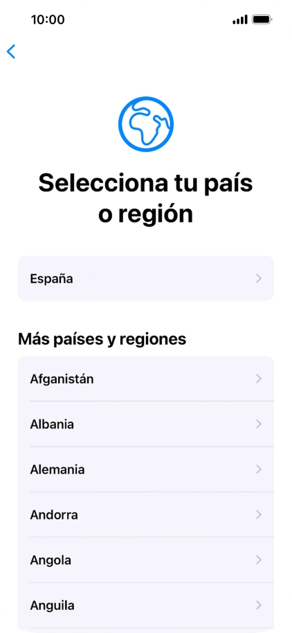 Pulsa el país o el área deseados.