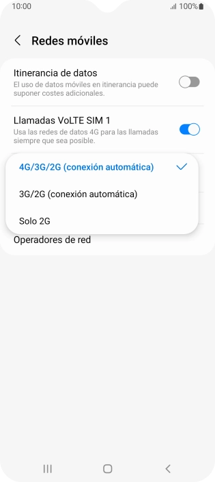 Pulsa el tipo de red deseado.