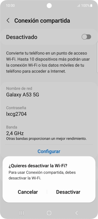 Si la función de wifi está activada, pulsa Desactivar.