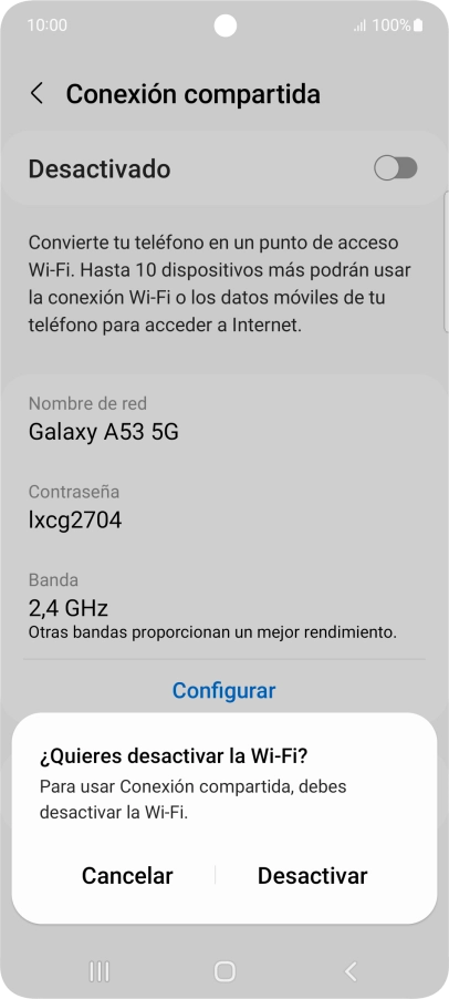 Si la función de wifi está activada, pulsa Desactivar.