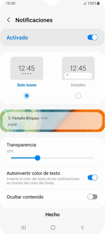 Pulsa los ajustes deseados para activarlos o desactivarlos.