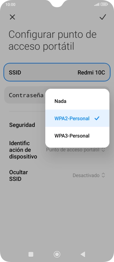 Pulsa WPA3-Personal para proteger la conexión wifi con una contraseña.