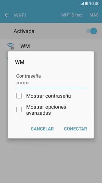 Introduce la contraseña de la red wifi y pulsa CONECTAR.