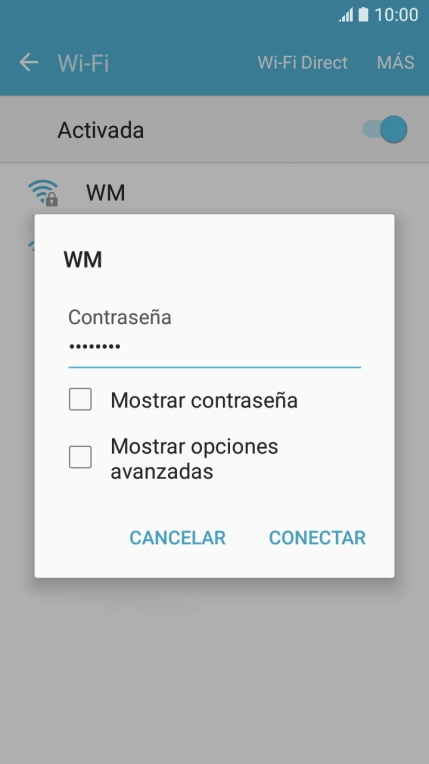 Introduce la contraseña de la red wifi y pulsa CONECTAR.