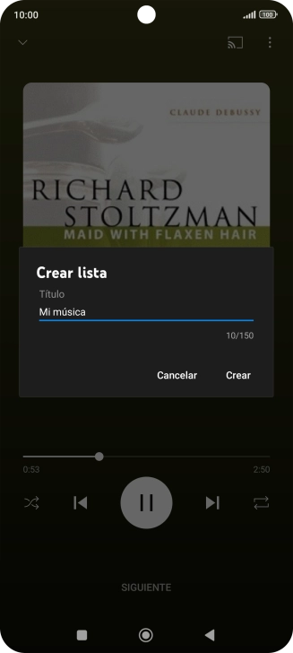 Introduce el nombre deseado de la lista de reproducción y pulsa Crear.