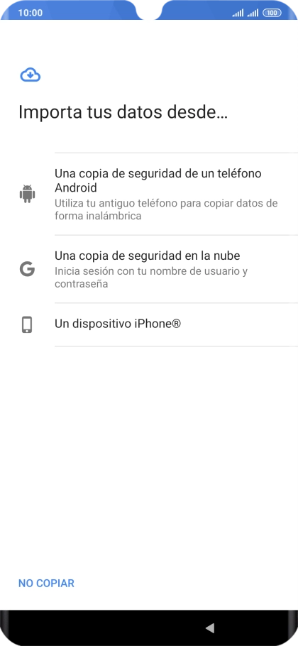 Pulsa la opción deseada y sigue las indicaciones de la pantalla para transferir contenido desde el otro teléfono y finalizar la activación de tu teléfono.