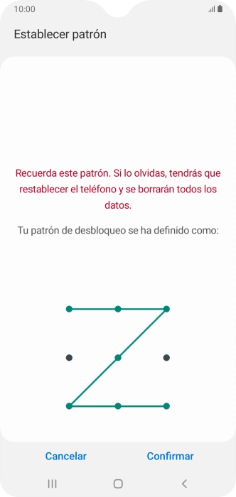 Vuelve a introducir el código de seguridad seleccionado y pulsa Confirmar.