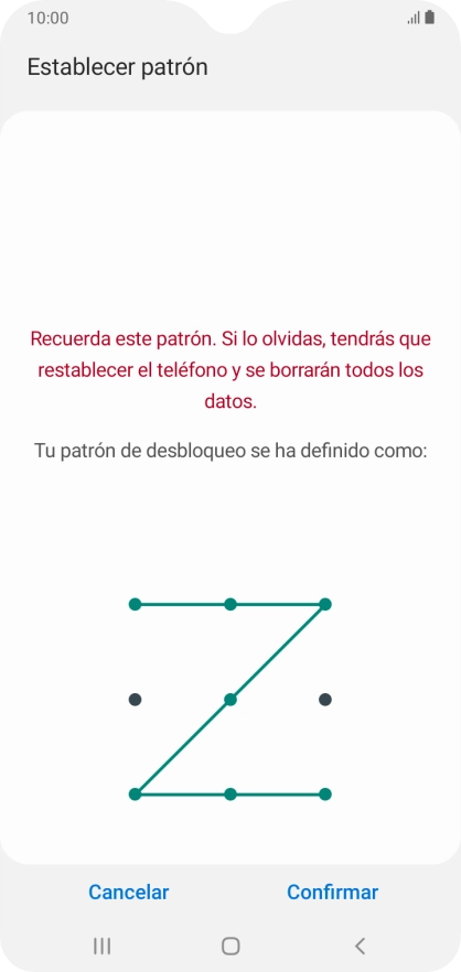 Vuelve a introducir el código de seguridad seleccionado y pulsa Confirmar.