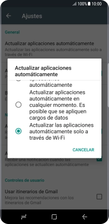 Pulsa Actualizar las aplicaciones automáticamente solo a través de Wi-Fi para activar la función.