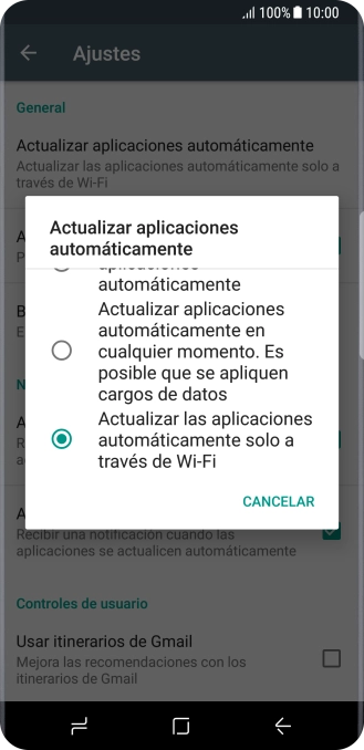 Pulsa Actualizar las aplicaciones automáticamente solo a través de Wi-Fi para activar la función.