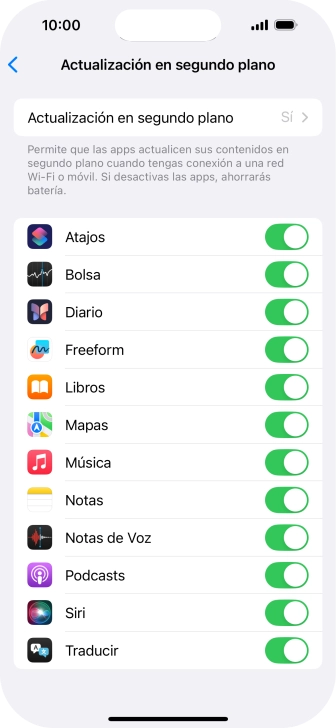 Pulsa Actualización en segundo plano.