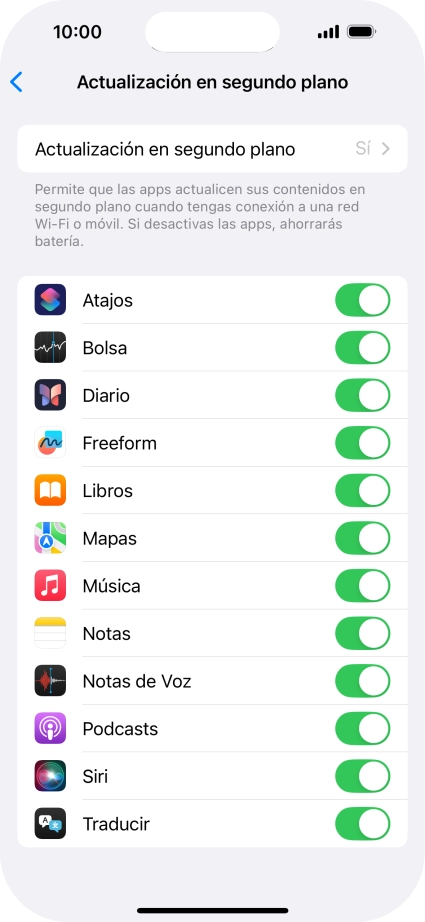 Pulsa Actualización en segundo plano.