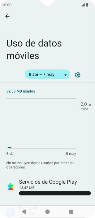 El consumo total de datos se visualiza ahora en la pantalla.