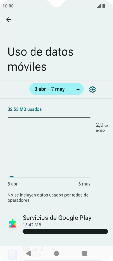 El consumo total de datos se visualiza ahora en la pantalla.