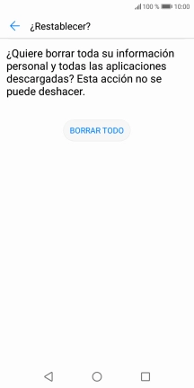 Pulsa BORRAR TODO. Espera unos instantes mientras el teléfono restablece la configuración predeterminada. Sigue las indicaciones de la pantalla para configurar el teléfono y dejarlo listo para su uso.