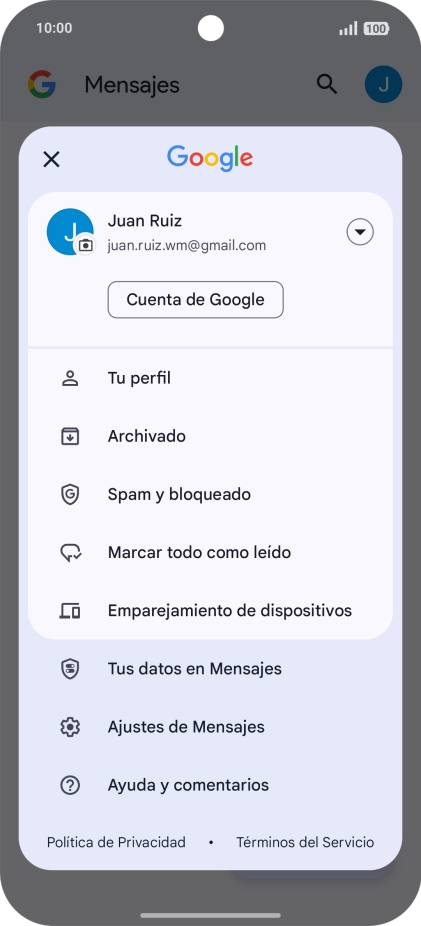 Pulsa Ajustes de Mensajes.