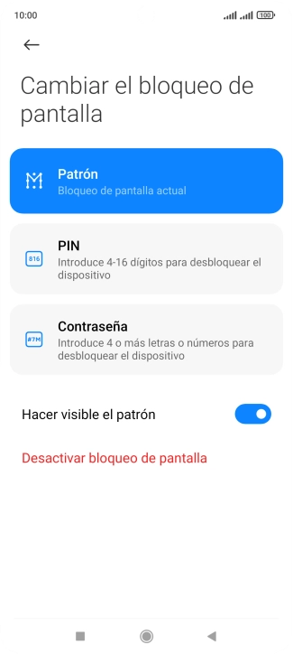 Pulsa Desactivar bloqueo de pantalla e introduce el código de seguridad extra que has creado anteriormente.