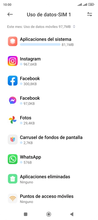 El consumo total de datos del período seleccionado aparece ahora en la pantalla.