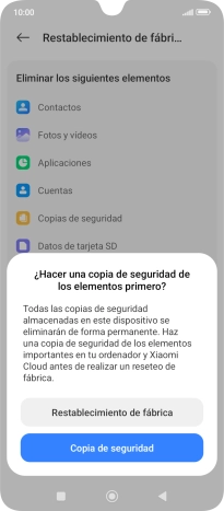 Pulsa Restablecimiento de fábrica.