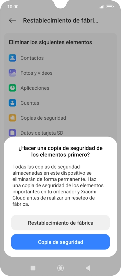 Pulsa Restablecimiento de fábrica.