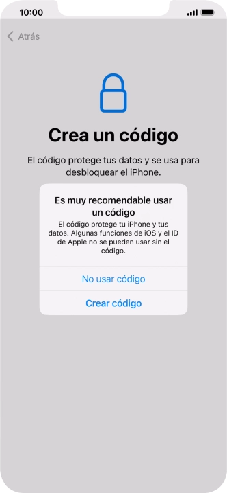 Si desactivas la función, pulsa No usar código.