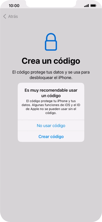 Si desactivas la función, pulsa No usar código.