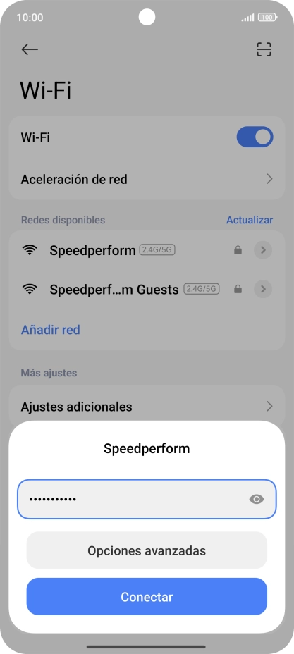 Introduce la contraseña de la red wifi y pulsa Conectar.