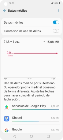 El consumo total de datos se visualiza ahora en la pantalla.