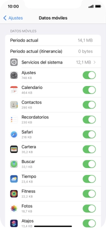 El consumo de datos por cada aplicación aparece bajo el nombre de la aplicación.