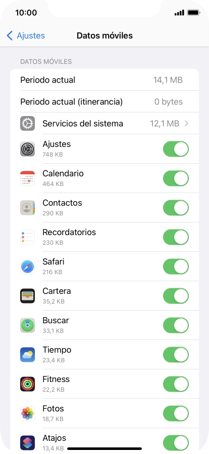 El consumo de datos por cada aplicación aparece bajo el nombre de la aplicación.