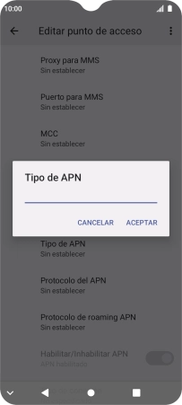Introduce default y pulsa ACEPTAR.