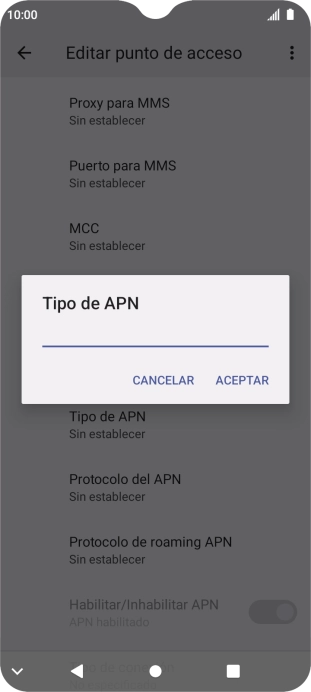 Introduce default y pulsa ACEPTAR.