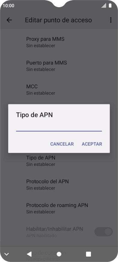 Introduce default y pulsa ACEPTAR.