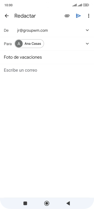 Pulsa en el campo de escritura  y escribe el texto del correo electrónico.