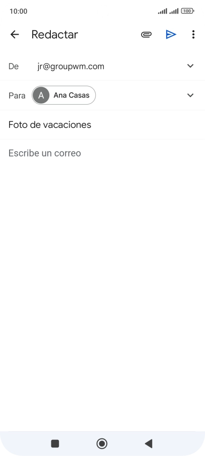 Pulsa en el campo de escritura  y escribe el texto del correo electrónico.