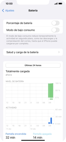 Pulsa Salud y carga de la batería.