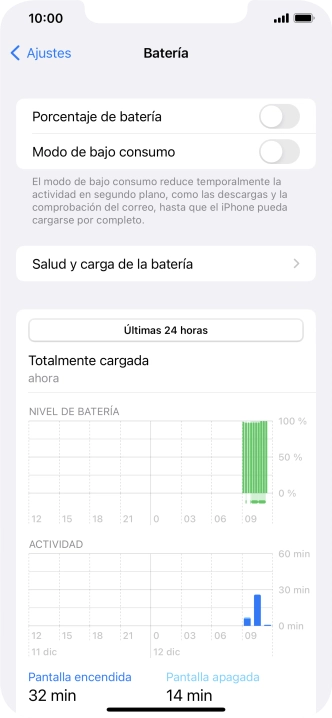 Pulsa Salud y carga de la batería.